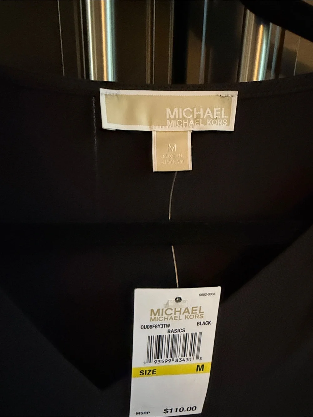 Michael Kors Black V-Neck Shift Dress with Tie Details